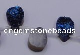 CAG7975 Top drilled 13*18mm flat teardrop plated white druzy agate beads