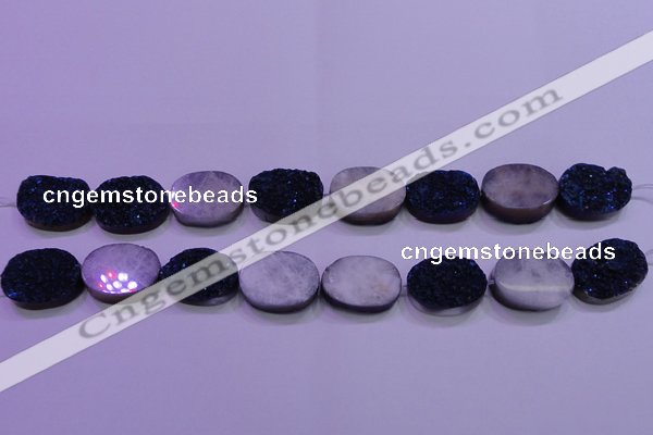 CAG8196 7.5 inches 18*25mm oval blue plated druzy agate beads