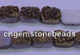 CAG8213 Top drilled 10*14mm rectangle glod plated druzy agate beads