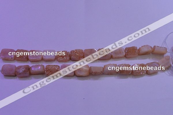 CAG8221 Top drilled 12*16mm rectangle champagne plated druzy agate beads
