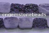 CAG8224 Top drilled 12*16mm rectangle rainbow plated druzy agate beads
