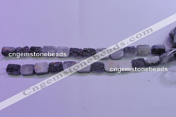 CAG8224 Top drilled 12*16mm rectangle rainbow plated druzy agate beads