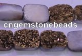 CAG8233 Top drilled 13*18mm rectangle glod plated druzy agate beads