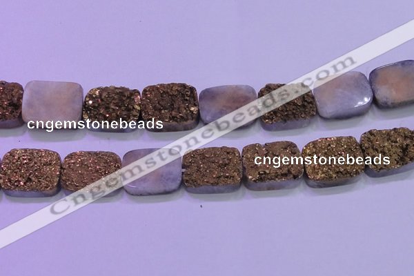 CAG8263 Top drilled 20*30mm rectangle glod plated druzy agate beads