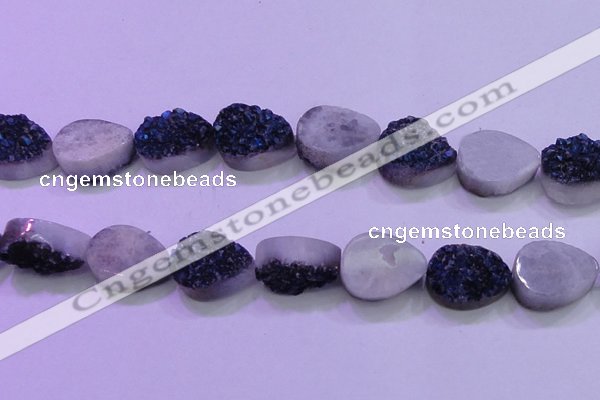 CAG8326 7.5 inches 20*30mm teardrop blue plated druzy agate beads