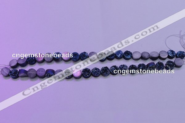 CAG8336 7.5 inches 10mm coin blue plated druzy agate beads