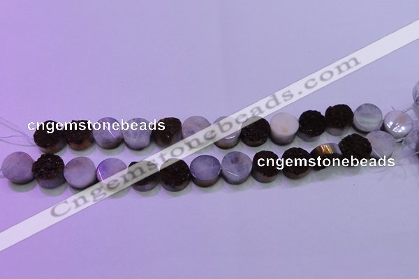 CAG8355 7.5 inches 14mm coin purple plated druzy agate beads