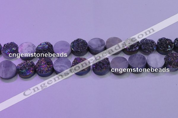 CAG8384 7.5 inches 20mm coin rainbow plated druzy agate beads