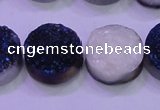 CAG8386 7.5 inches 20mm coin blue plated druzy agate beads