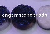 CAG8406 7.5 inches 30mm coin blue plated druzy agate beads