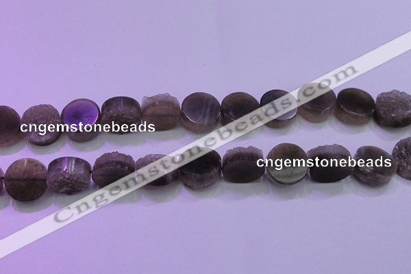 CAG8434 15.5 inches 18mm coin grey druzy agate gemstone beads