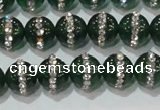 CAG8620 15.5 inches 8mm round green agate with rhinestone beads