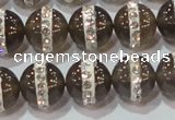 CAG8627 15.5 inches 12mm round grey agate with rhinestone beads