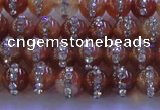 CAG8795 15.5 inches 6mm round agate with rhinestone beads