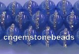 CAG8806 15.5 inches 8mm round agate with rhinestone beads