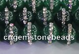 CAG8812 15.5 inches 10mm round agate with rhinestone beads