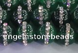 CAG8813 15.5 inches 12mm round agate with rhinestone beads