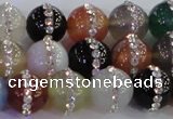 CAG8823 15.5 inches 12mm round agate with rhinestone beads