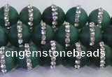 CAG8836 15.5 inches 8mm round matte agate with rhinestone beads