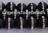 CAG8841 15.5 inches 8mm round matte agate with rhinestone beads