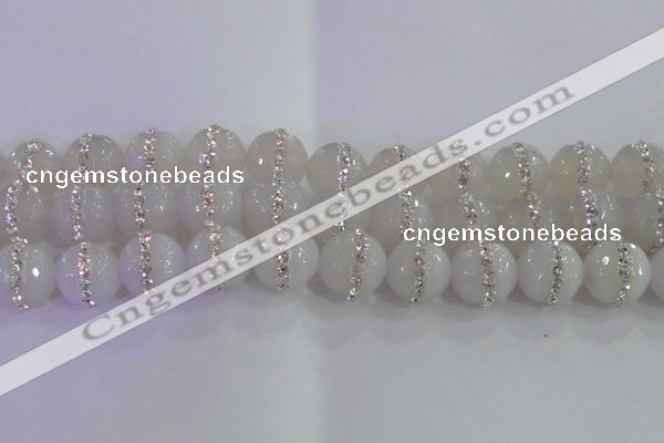 CAG8854 15.5 inches 14mm faceted round agate with rhinestone beads