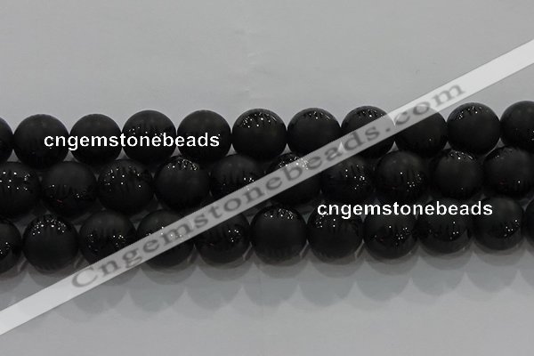 CAG8922 15.5 inches 12mm round matte black agate beads wholesale