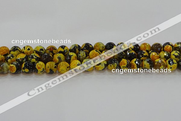 CAG9454 15.5 inches 12mm faceted round fire crackle agate beads