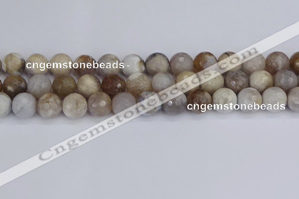 CAG9856 15.5 inches 12mm faceted round ocean fossil agate beads