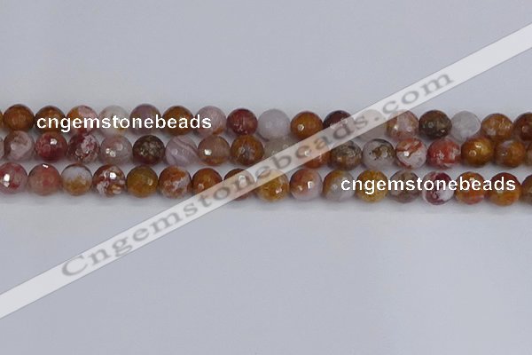 CAG9912 15.5 inches 8mm faceted round red moss agate beads