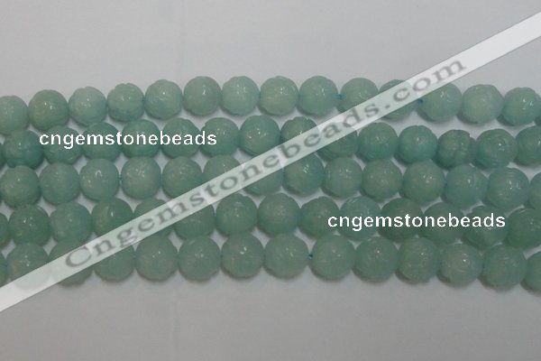 CAM1125 15.5 inches 14mm carved round amazonite beads wholesale