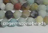 CAM1487 15.5 inches 6mm faceted nuggets matte black amazonite beads