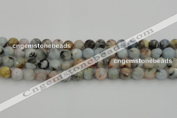 CAQ422 15.5 inches 10mm faceted round natural aquamarine beads
