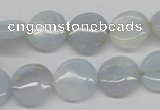 CBC33 15.5 inches 14mm flat round blue chalcedony beads wholesale