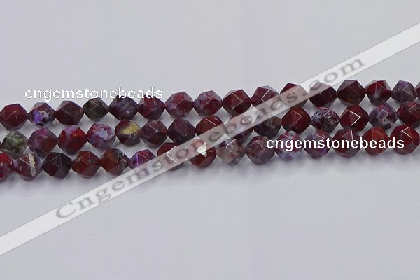 CBD384 15.5 inches 8mm faceted nuggets brecciated jasper beads