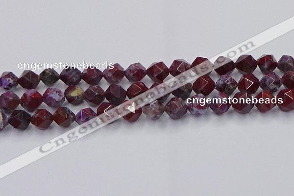 CBD385 15.5 inches 10mm faceted nuggets brecciated jasper beads