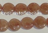 CBQ17 15.5 inches 14mm flat round strawberry quartz beads wholesale