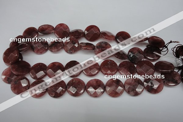 CBQ281 15.5 inches 20mm faceted coin strawberry quartz beads