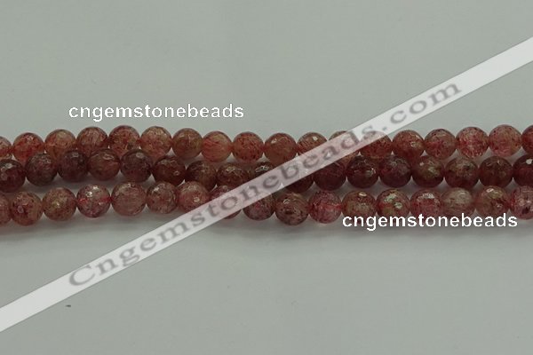 CBQ332 15.5 inches 8mm faceted round strawberry quartz beads