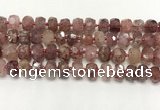 CBQ711 15.5 inches 6*10mm - 8*11mm faceted tyre strawberry quartz beads