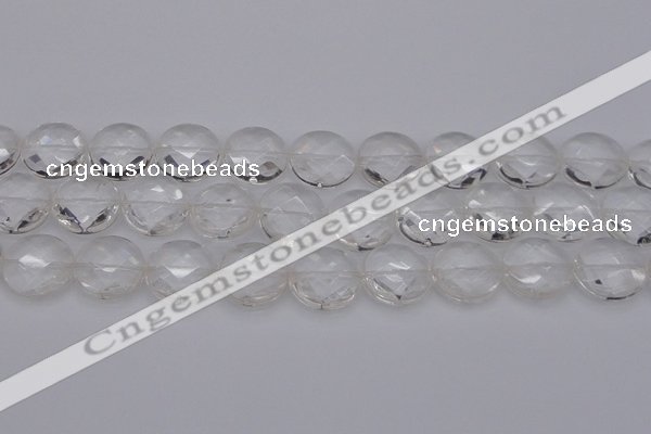 CCC509 15.5 inches 22mm faceted coin natural white crystal beads