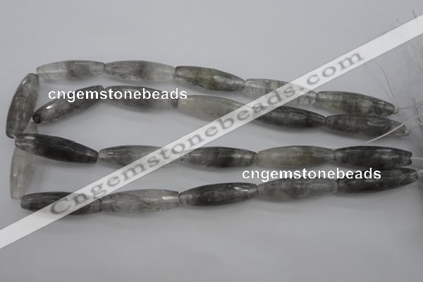 CCQ290 15.5 inches 10*35mm faceted rice cloudy quartz beads