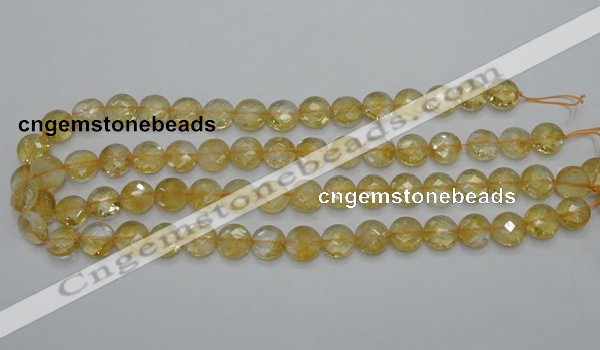 CCR19 15.5 inches 12mm faceted flat round natural citrine gemstone beads