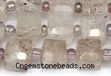 CCU1313 15 inches 7mm - 8mm faceted cube strawberry quartz beads