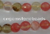 CCY503 15.5 inches 10mm faceted round volcano cherry quartz beads