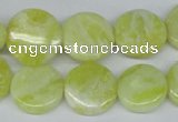 CEJ56 15.5 inches 15mm flat round lemon jade gemstone beads wholesale