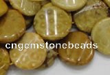 CFA56 15.5 inches 20mm twisted coin yellow chrysanthemum agate beads