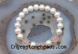 CFB1008 9mm - 10mm potato white freshwater pearl & rose quartz stretchy bracelet