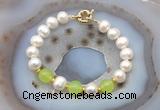 CFB1092 Hand-knotted 9mm - 10mm potato white freshwater pearl & candy jade bracelet
