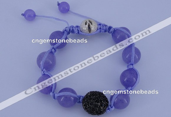 CFB547 12mm round candy jade with rhinestone beads adjustable bracelet