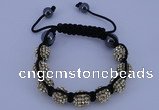 CFB555 10mm round rhinestone with hematite beads adjustable bracelet